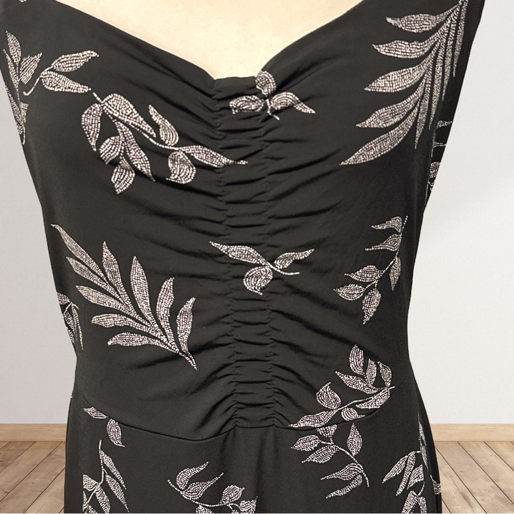41 Hawthorn Black Leaf Print Ruched Maxi Dress Sleeveless NWT Medium - Picture 3 of 8